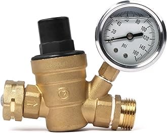 U.S. Solid Water Regulator Valve- 3/4" NH Thread NO Lead Brass Adjustable RV Pressure Regulator with Pressure Gauge and Water Filter Net