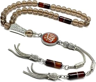 ALBATROSART -ELEGANCE COLLECTION- Prayer Beads-Tesbih-Tasbih-Tasbeeh-Misbaha-Masbaha-Subha-Sebha-Sibha-Rosary (-Smooth Smoky Quartz -8 mm 33 Beads-)
