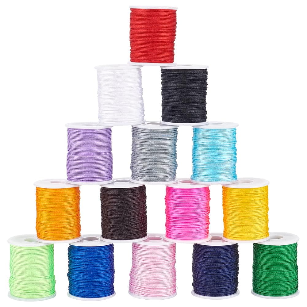 15 Colours 0.8mm Nylon Thread Bracelet String Drawstring Cord Macrame Cord Nylon Thread Kumihimo Beading Wire Blinds Satin Cords for Bracelet Necklace Jewellery Making DIY Crafts