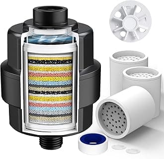 20-Stage Shower Filter-Shower Head Filter for Hard Water, with 3 Replaceable Cartridges, High Output Shower Water Filter for Removing Chlorine and fluoride,Black