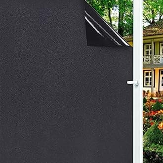 Window Privacy Film Frosted Decorate Tint Heat Control Vinyl Treatments Glass Coverings Security Door Stickers Texture Paper for Home and Office Decoration (Frosted-Black, 35.4 Inch x 15.7 Feet)