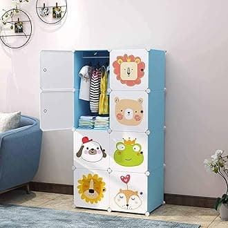 Plastic Baby Foldable Wardrobe For Clothes Storage, Kids Almirah For Clothes, Baby Cupboard For Clothes Storage Collapsible Wardrobe For Kids Clothes/Toys/Books (Blue, 8-Shelf-8-Door)