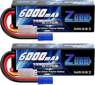 Zeee 11.1V 80C 3S 6000mAh Lipo Battery Hard Case Battery with EC5 Connector for RC 1/8 1/10 Scale Vehicles Car Trucks Boats(2 Pack)