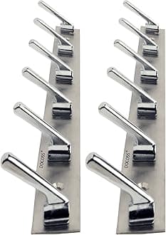 DOCOSS Stainless Steel Wall Hooks for Hanging Cloth and Towel Hangers for Wall Hook,Door Hangers,Hook Rail Pack of 2, Silver