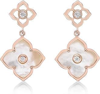 Lavari JewelersBlack Onyx, Green Malachite or Mother of Pearl Flower Dangling Drop Earrings for Women in 925 Sterling Silver with Rose Gold Plating Post Back by Lavari Jewelers