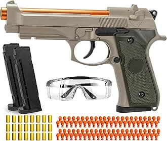 Soft Bullet Toy Guns for Boys, Automatic Reloading Shell Ejecting Toy Gun with 120 Bullets and 2 Magazines, Education Model Toy Gun Pistol Shooting Game for Kids (Beretta M9A3 Khaki)