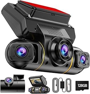 LAMTTO 4 Channel Dash Cam 360 View, 1080P Front and Rear Inside Left Right, Dash Camera for Cars with Hardwire Kit for 24h Security Parking Monitor, IR Night Vision Dashcam,128GB Card Included