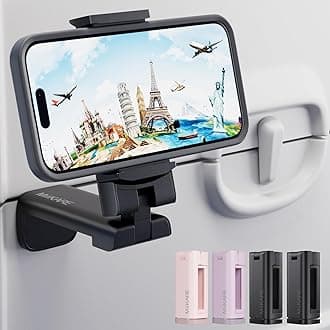 MiiKARE Travel Essentials Airplane Phone Holder, Universal Handsfree Phone Mount for Flying with 360 Degree Rotation, Travel Must Haves Phone Stand for Desk, Tray Table, Black&Black&Pink&Purple