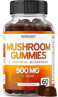 Mushroom Gummies 10 in 1 Blend (60 Gummies with Lions Mane, Cordyceps, Reishi & More Functional Mushrooms) Focus & Brain Gummy Mushroom Supplement - Vegan Safe & Third Party Tested - USA Made