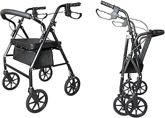 GIVOKEFolding Four Wheel Rollator, Lightweight Mobility Walker with Seat & Carry Bag, Mobility Aid for Elderly Disabled (Black)