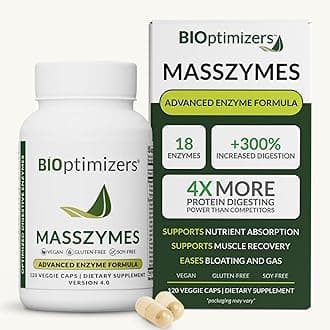 BIOptimizers MassZymes - Complete Digestive Enzymes Supplement for Gut Health - Bloating Relief for Men and Women - Lipase Amylase Bromelain Digestive Enzymes (120 Capsules)