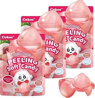 Peelable Peach Gummies, Peeling Fruit-Shaped Candy, 7.93oz Individual Packs-Fun Peeling Gummy Snack Made with Real Juice(Pack of 3) Easter Candy Bag