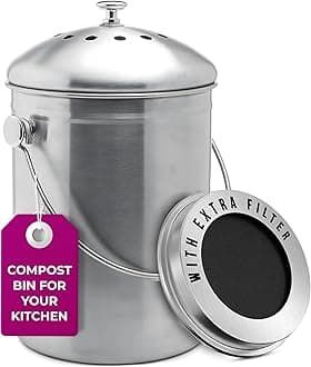 Epica Stainless Steel Compost Bin 1.3 Gallon, Charcoal Filter