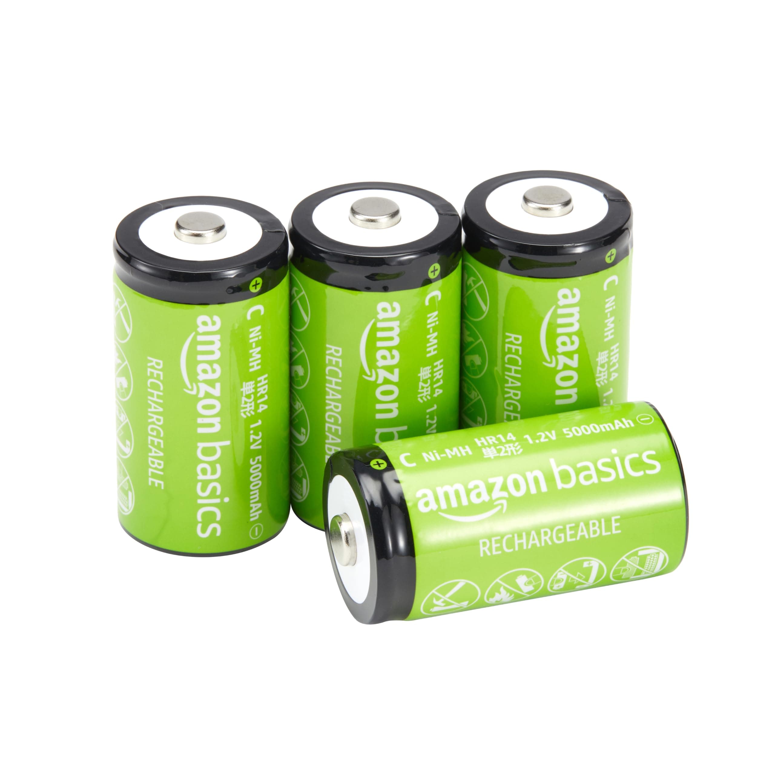 Amazon Basics 4-Pack C Cell Rechargeable Batteries, 1.2V (5000mAh Ni-MH), Pre-charged