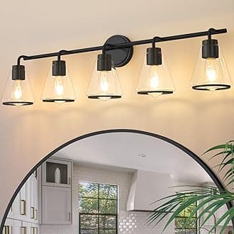 Bathroom Vanity Light 5 Light, Modern Vanity Lighting Fixture for Bathroom, 38.5" Vanity Lights with Clear Glass Shade, Black Bath-Room Wall Light Over Mirror, Wall Sconces for Bath