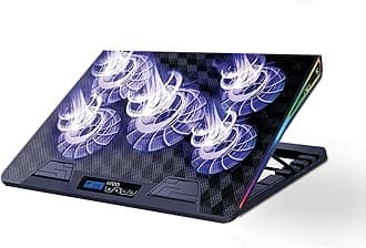 Kreo Tundra Laptop Cooler Pad with 5 Adjustable Fans, Dual USB Port, 5 Adjustable Height Angles with LCD Display and 10 RGB Modes, Silent Cooling Pad with Under 21 dBA for Office and Gaming laptops.