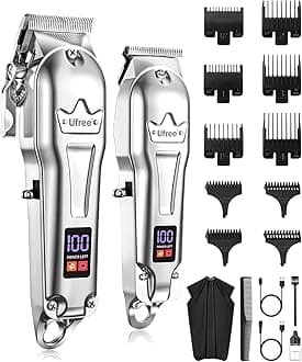 Ufree Hair Clippers for Men Professional, Barber Clippers and Trimmers Set, Cordless Hair Clippers for Hair Cutting Kit with LED Display, Electric Hair Trimmer, Gifts for Men, Silver