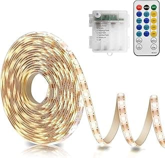 5M Strip Lights Battery Powered, 150 LED 2700K 2835 SMD Light Strip with Remote 8 Modes Timer, Outdoor Strip Lights Waterproof Self-Adhesive for Kitchen Bedroom Cabinet Bar Decor (Warm White)