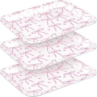Tioncy 3 Pcs Pink Bow Serving Tray Bowknot Reusable Plate Dish 13" x 10" Decorative Tray Platter for Serving Food Room Organiser Home Party Supplies