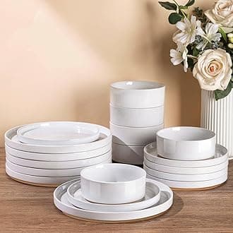 AmorArc Ceramic Dinnerware Set for 4 | Speckled Stoneware Plates and Bowls with unglazed terracotta | Scratch Resistant, Dishwasher & Microwave Safe Dishes Sets- 12-Pcs Milk White