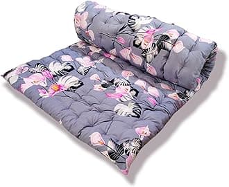 Soft Cotton Mattress Foldable Movable Picnic Light Weight Filled Single Firm Mattress| Gadda (3D Design Printed, 1 Sleeping Capacity, 3 x 6 ft or 72 x 36 Inches) (Grey Pink Floral)