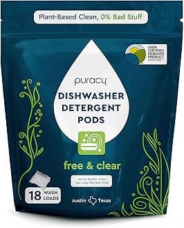Puracy Dishwasher Pods, Natural Dishwasher Detergent, Free & Clear Dish tabs - Enzyme-Powered, Spot & Residue Free - TikTok Trend Items, Must Haves from TikTok Made Me Buy It (Free & Clear, 18 Count)