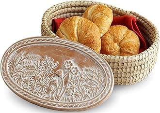 Bread Warmer Basket with Stone - Bread Baskets for Serving Rolls Warming Tortilla, Gift for Bakers Sourdough, Hostess Gifts New Home, Mom Dad Birthday