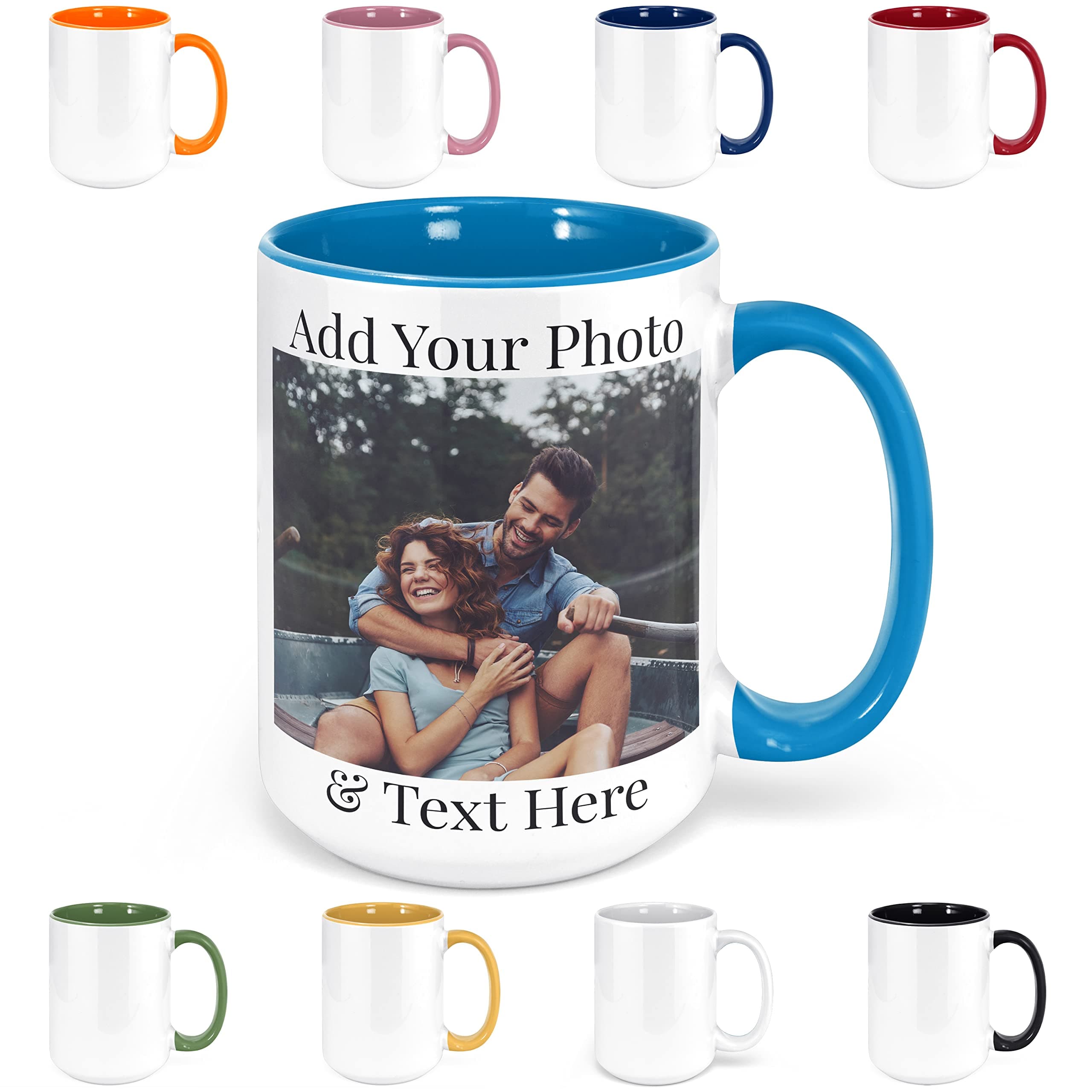 Custom Coffee Mugs - Personalized Coffee Mugs with Photo Text, Customized Ceramic Coffee Mug - Customizable Mug, Funny Mug, Personalized Gifts, Custom Mug with Photo - Add Your Photo - 15oz Blue
