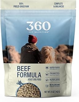 360 Pet Nutrition Freeze-Dried Raw Dog Food – Beef Recipe with Liver & Organs, High Protein with Omega-3s, Fruits, Veggies & Superfoods, Grain-Free, No Fillers, 5 oz – Made in USA