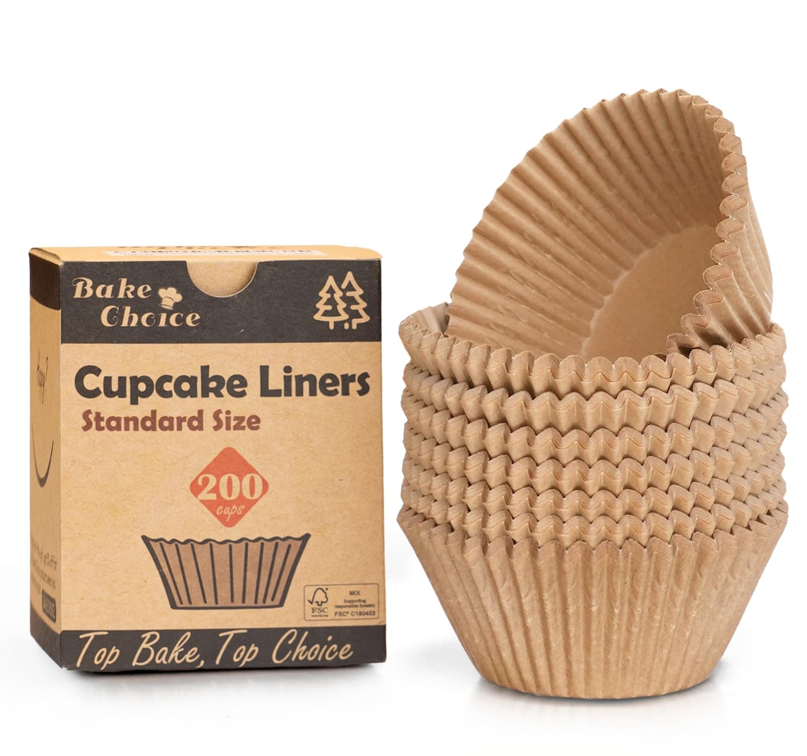 Non-stick 200pcs Standard Cupcake Liners for Baking, Natural, Food-grade Cupcake Wrapper, Greaseproof Parchment Muffin Liners