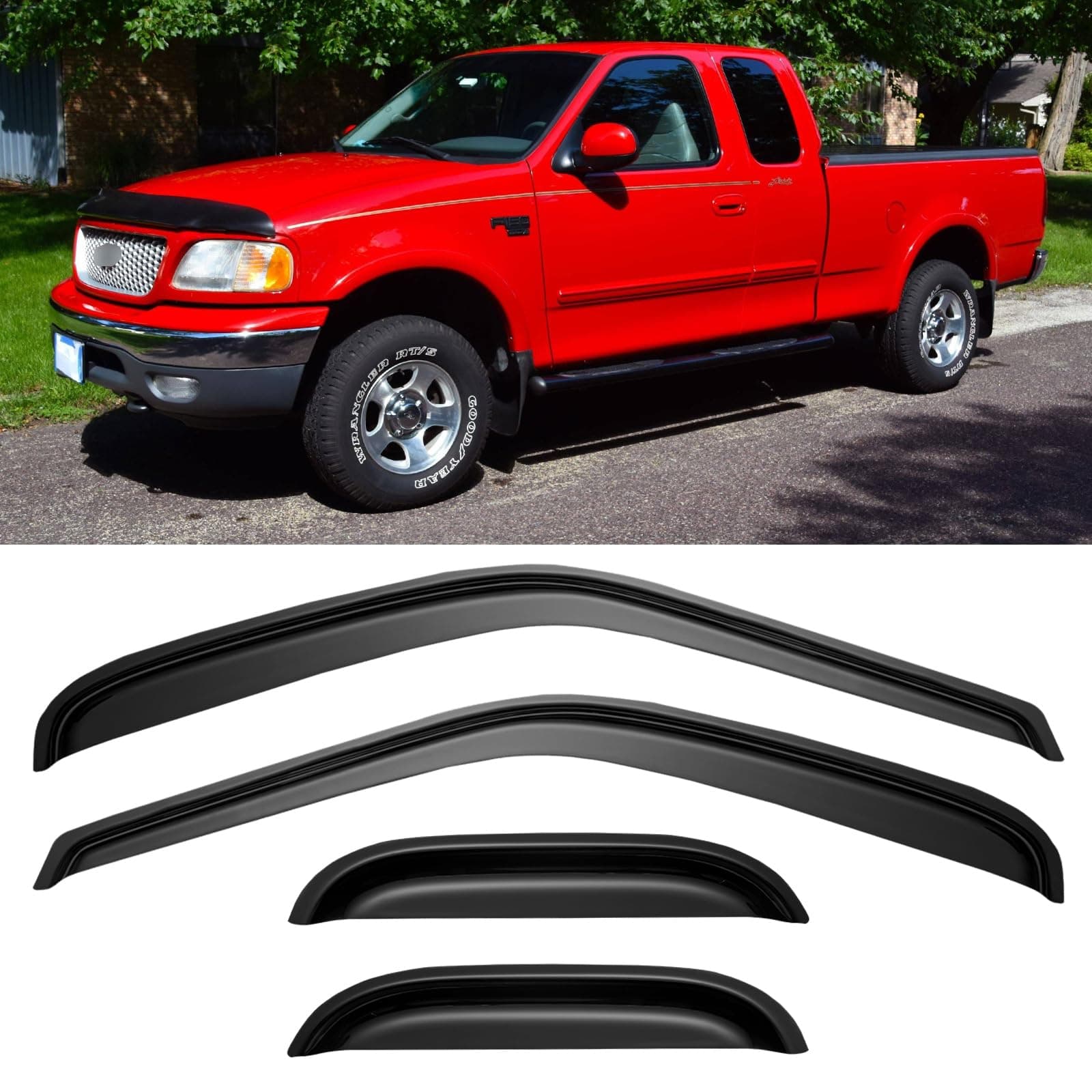 Window Rain Guards for 1997-2003 Ford F150 SuperCab, Vent Visors Shades Wind Deflectors for 1997-1999 F250 Light Duty, 2004 F-150 Heritage (Super/Extended Cab)