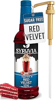 Syruvia Sugar Free Coffee Syrup, Red Velvet Flavored Syrup for Drinks, Lattes, and Desserts – 25.4 fl oz, With Pump