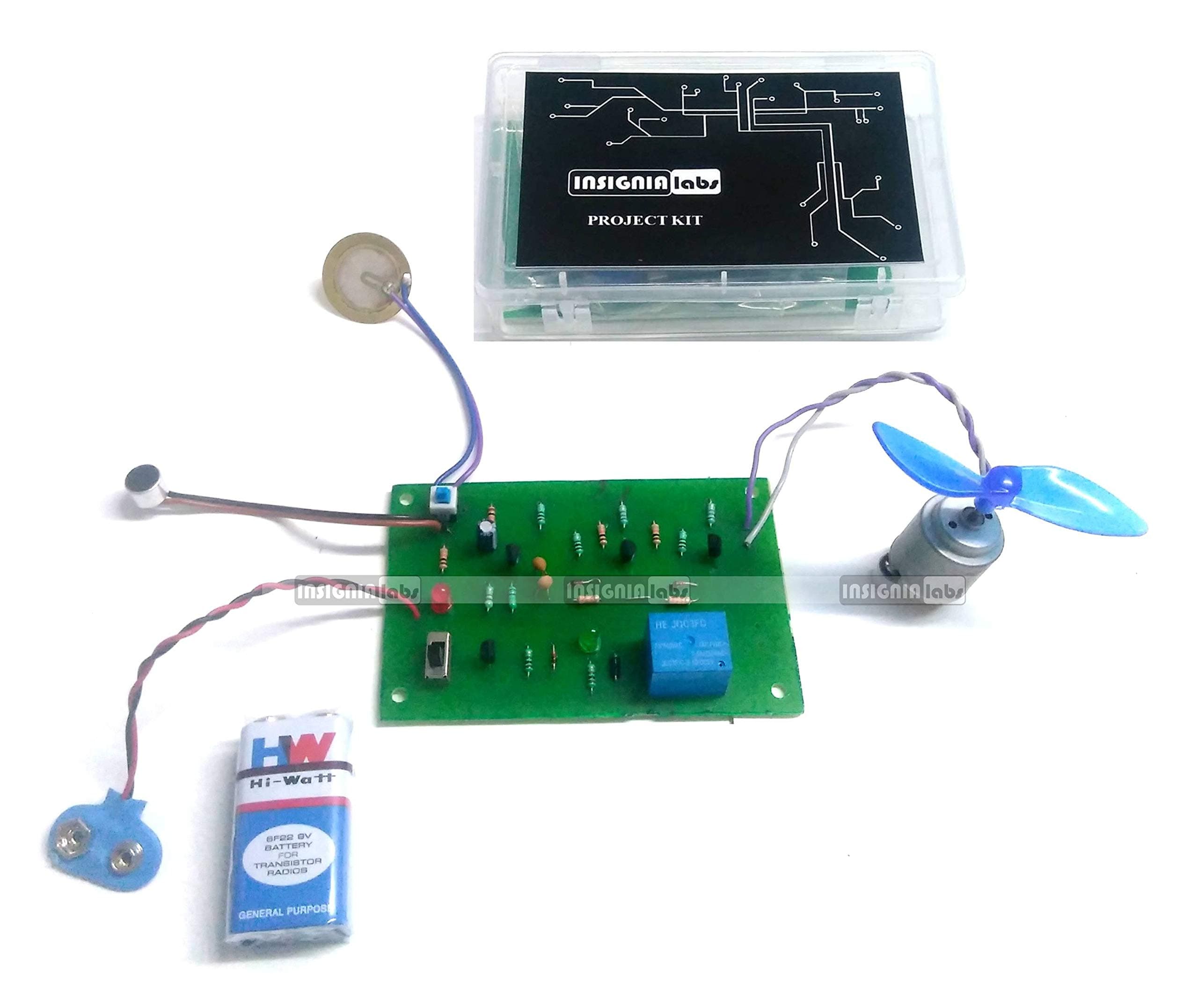 INSIGNIA LABS - CLAP Switch and Vibration Touch Based DC Motor Control KIT Project - Electronic School College Project