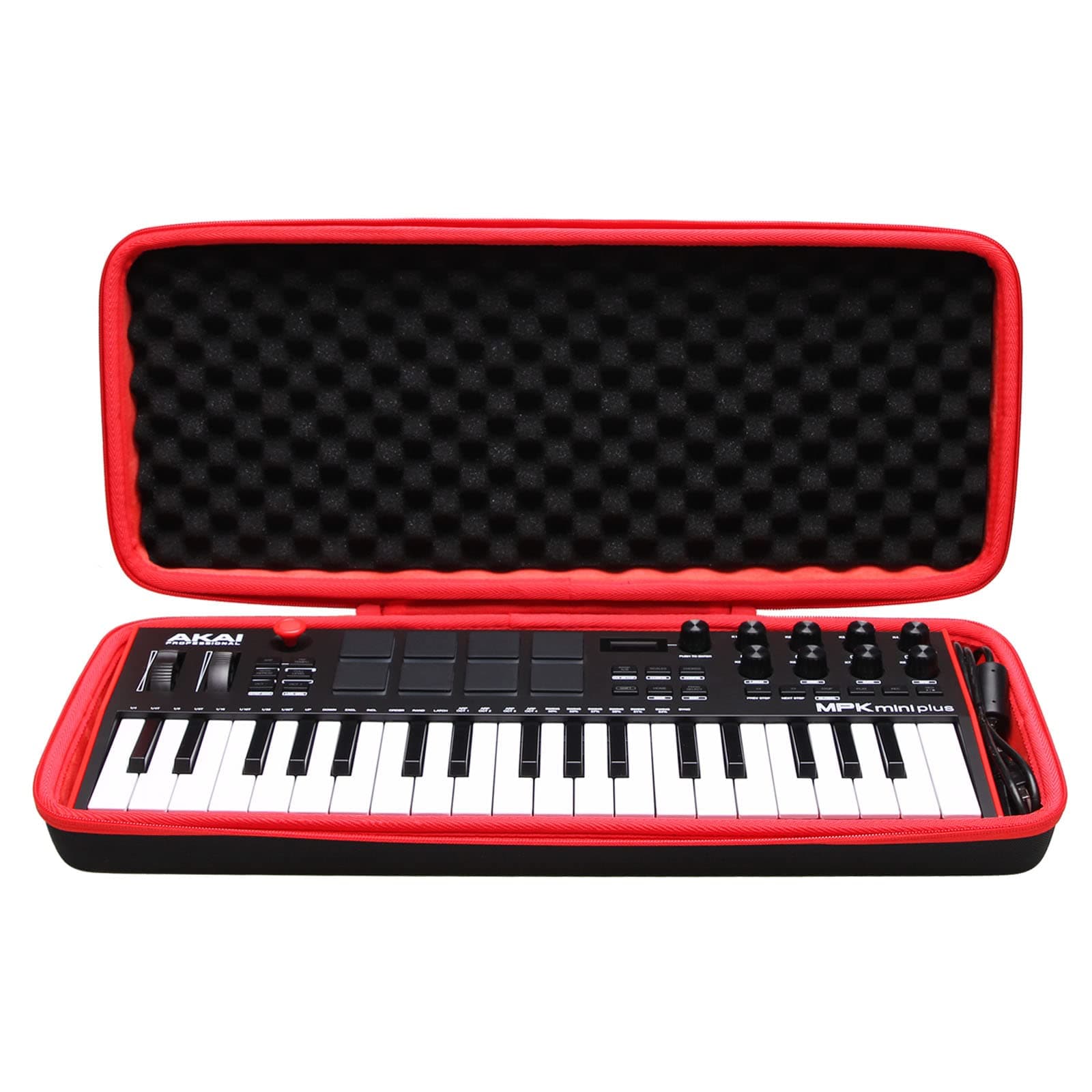 LTGEM Hard Case for Akai Professional MPK Mini Plus - USB MIDI Keyboard Controller - Travel Protective Carrying Storage Bag (Black+Red)
