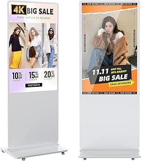 55 inch Indoor Digital Signage 4K UHD LCD Screen IPS Floor Standing Digital Kiosks Interactive Displays with WiFi HDMI/USB Input Auto AD Player, Android OS White