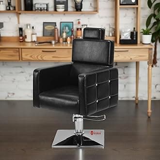Leather Beauty Parlor Cutting Chair,Salon/Barber/Cutting/Makeup/Makeover Bride Bridegroom Chair, Cushioned Seat Back, With Hydraulic & Push Back System (Black)