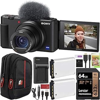 ZV-1 Compact Digital Vlogging 4K HDR Video Camera for Content Creators & Vloggers DCZV1/B | Official Sony USA Partner Model | Bundle with Deco Gear Case + Double Battery + 64GB Card + Charger