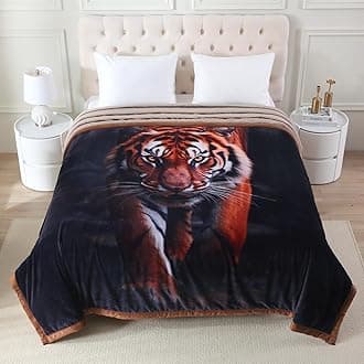 JML Heavy Korean Blanket 85x93 inch - 8.4 LB, Luxury Printed Plush Flannel Fleece Blanket King Size for Men Women, Thick & Warm for Winter Fall Spring, Tiger Pattern