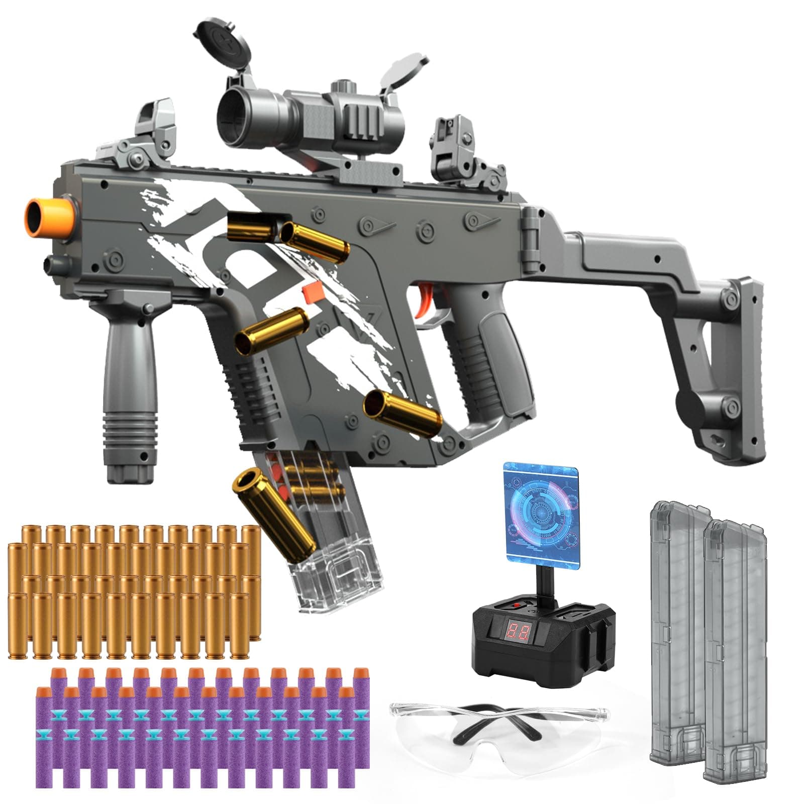 Toy Gun with Soft Bullets, Automatic Shell Ejecting Foam Bullets Blaster Gun Toys with 100 Darts, 40 Bullets Case, 2 Magazines and Target, Education Toy Model Birthday Gifts for Kids Adults