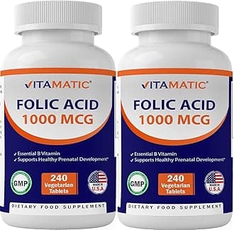 Folic Acid 1000 mcg (1 mg) - Vegetarian Tablets - 1667 mcg DFE - Vitamin B9 (240 Count (Pack of 2))