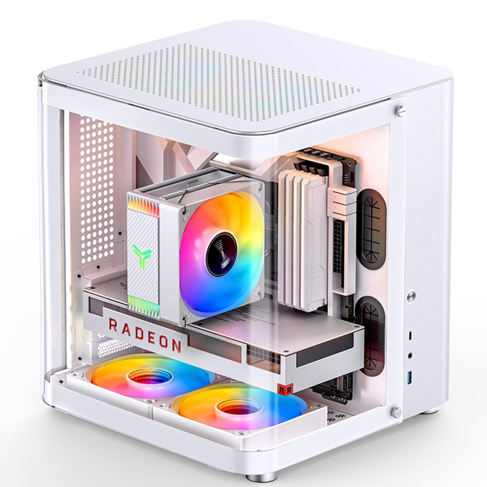 JONSBO TK-1 White Micro ATX Mini Tower Computer CASE, Hyperboloid Glass Design, Separated Cabinet Structure, Al Alloy Shell Matx Desktop PC Case, Support ATX Power supply/240 AIO, White