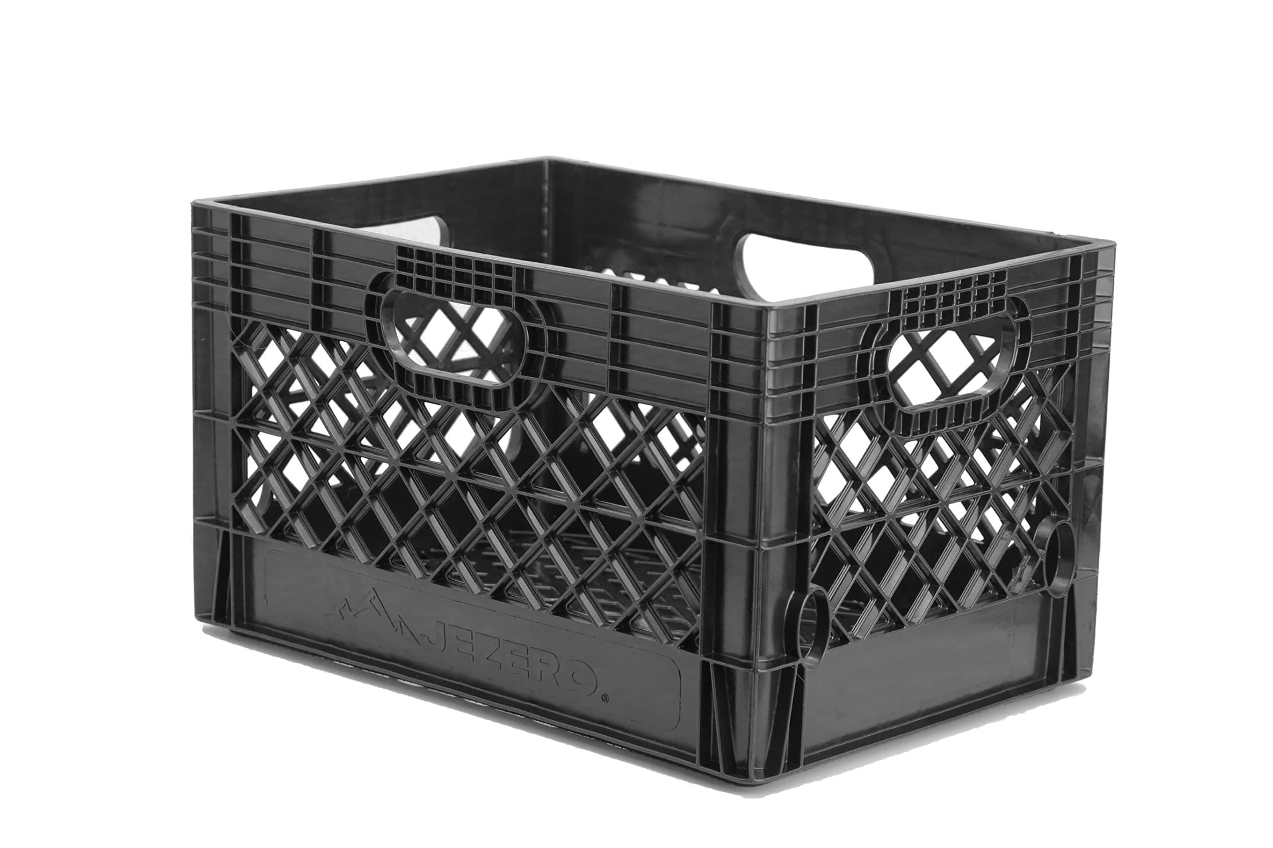 JEZERO 24 Quart Heavy Duty Plastic Crate | Stackable Multi-Purpose Storage Bin for Garage, Home, Office, Groceries, Outdoor, Camping & Kayaking | Black Utility Tote, 19" x 13" x 11"