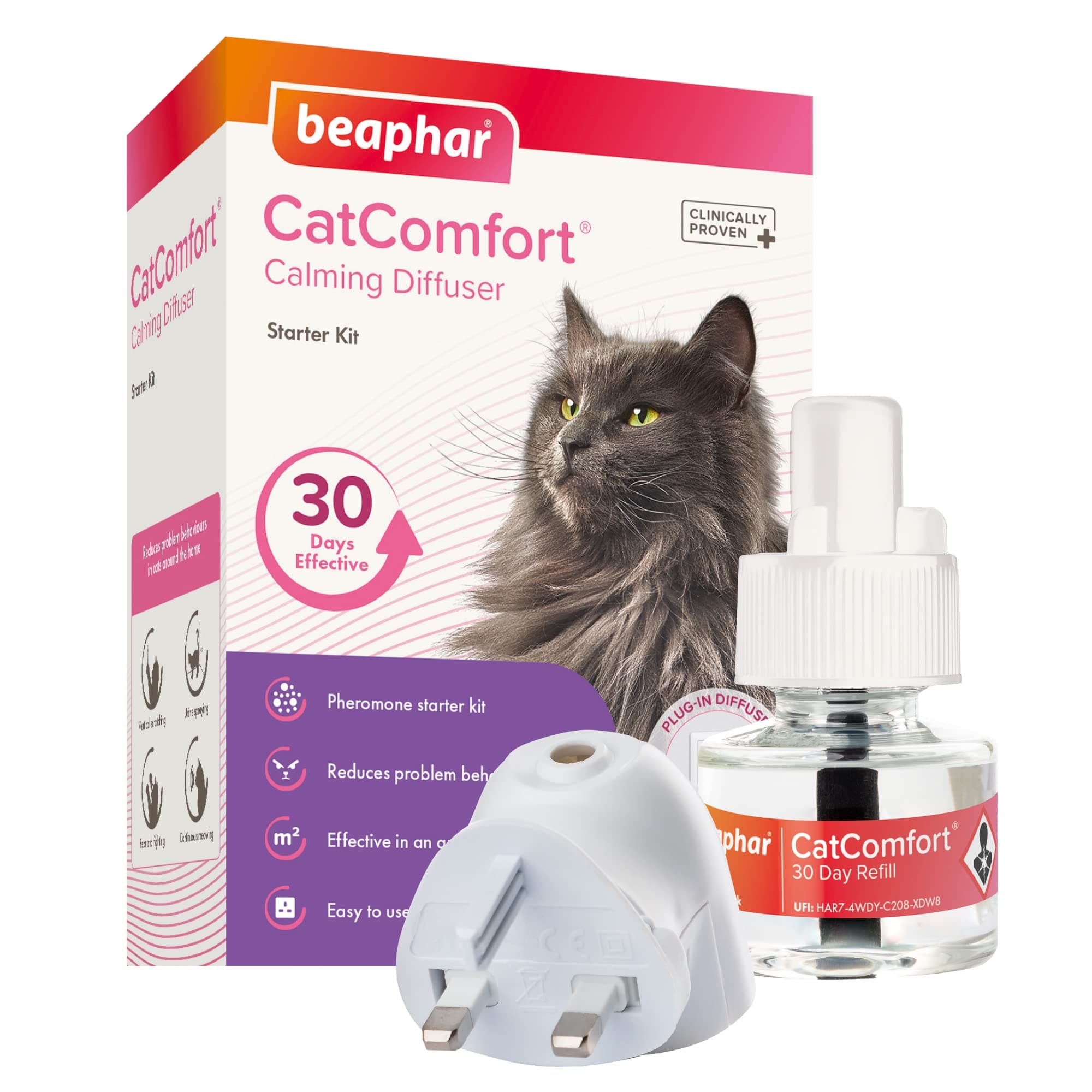 CatComfort Calming Starter Kit | Diffuser Plug-in With Refill | Reduces Anxiety & Stress in Cats | Helps Ease Fear of Fireworks | Covers 70m² Area | Lasts Up To 30 Days