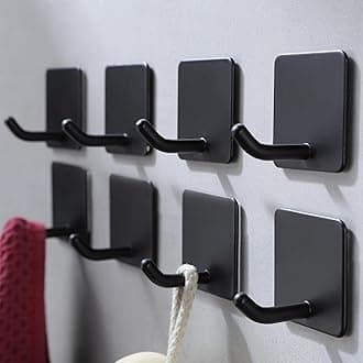 YIGII Adhesive Wall Hooks, Sticky on Hooks No Damage Towel Hooks Heavy Duty Stainless Steel, 8 Pack Matte Black