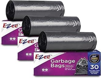 Ezee Live Life Ezee Way Black Garbage Bags for Dustbin|90 Pcs|Medium 19 X 21 Inches|30 Pcs X Pack of 3, 3 count