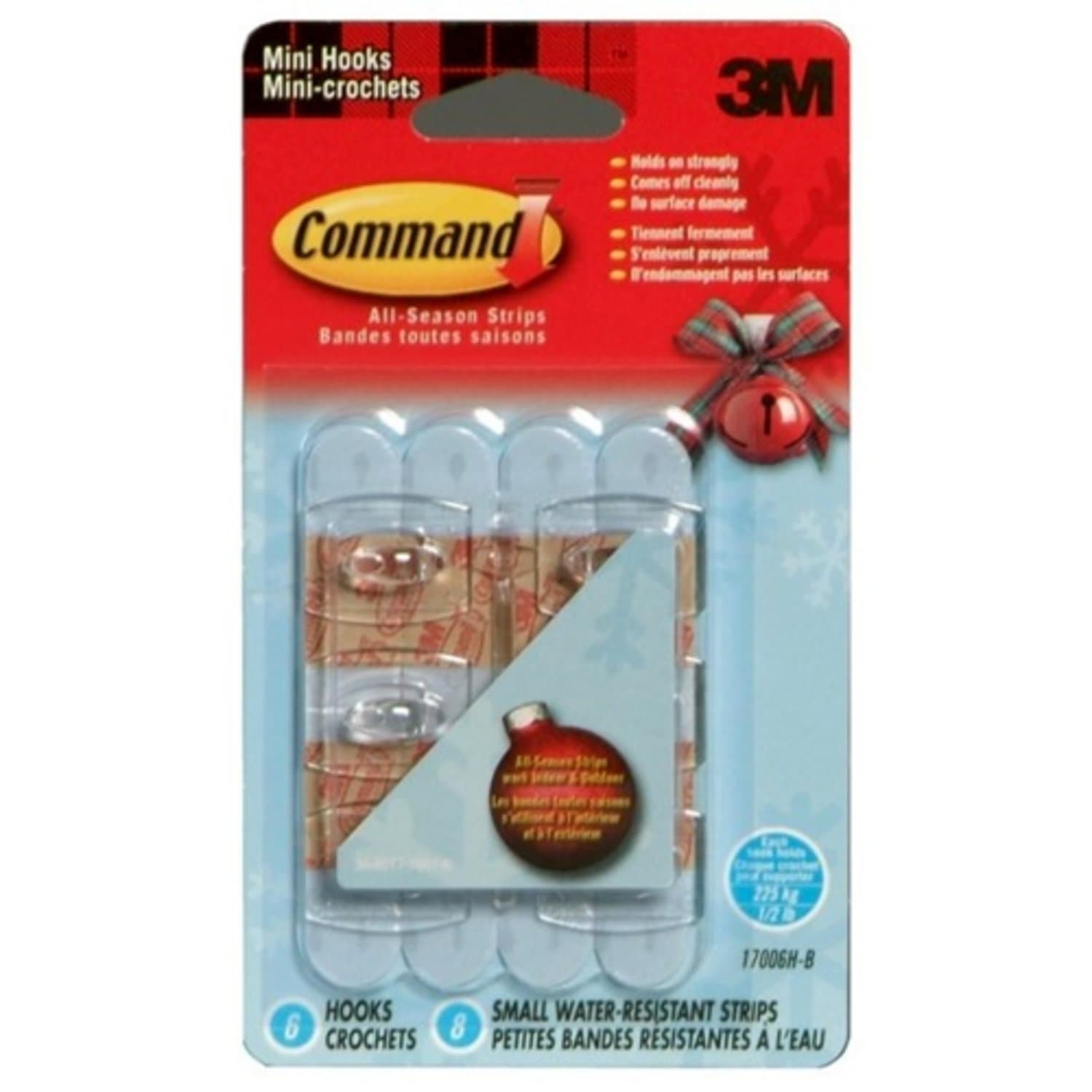 Command Outdoor Mini Hooks, 6 Mini Hooks and 8 Small Adhesive Strips, Transparent - Damage Free Hanging