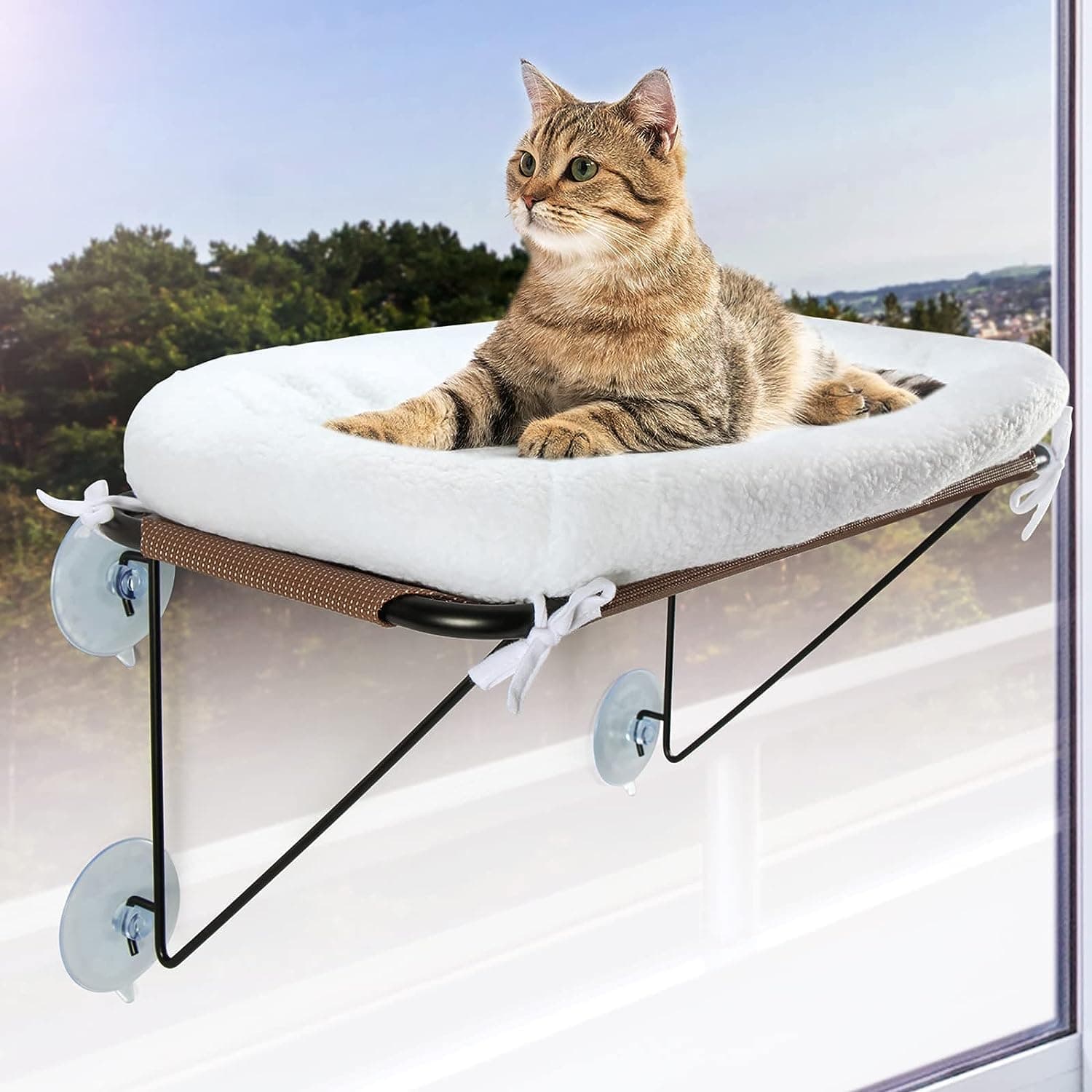 LSAIFATERCat Window Perch with Sturdy Metal Frame, Spacious Hammock Bed for Indoor Cats & Large Kittens, Durable Window Seat - Perfect Cat-Gifts for Pet Lovers