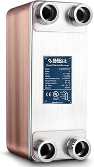 Alecoil 5"x12" 50 Plates Heat Exchanger with 1-1/4" MPT Port Water to Water 316L Stainless Steel Brazed Plate Heat Exchanger for Water Heating, Floor Heating, Commercial and Industrial Refrigeration