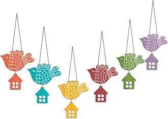 Artvibes Multicolored Flying Birds Wooden Wall Hanging for Home Decoration | Garden Balcony | Office | Cafe | Decorative Door Hanging | Festive Decor Art Items (WH_9101N), Pack of 6