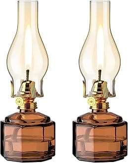 Tuanse 2 Pieces Chamber Oil Lamp for Indoor Use, Classic Kerosene Lamp, Vintage Oil Lanterns, Decorative Hurricane Lantern with Adjustable Fire Wick for Valentines Tabletop Decor, 13 in(Dark Brown)